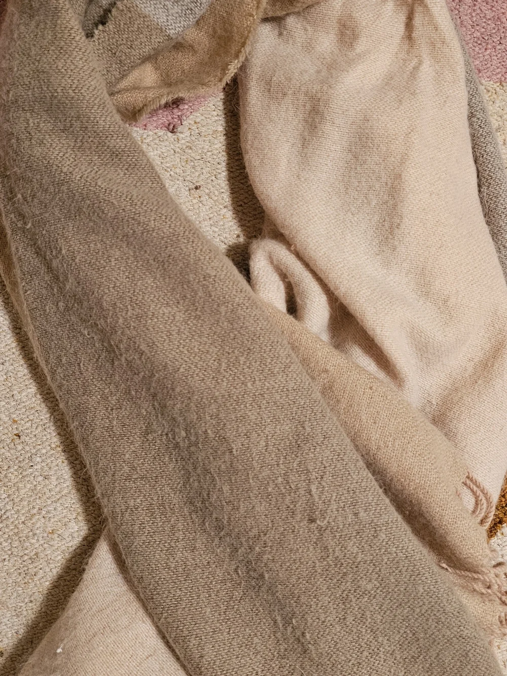Neutral Fringe Scarf Shawl - Soft Beige and Taupe